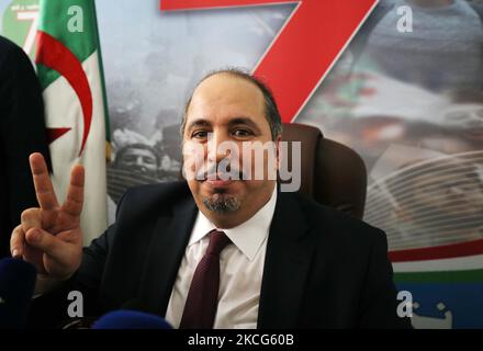Abou el-Fadhl Baadji, segretario generale del fronte nazionale di liberazione (FLN), ha dato una conferenza stampa presso la sede del partito ad Algeri, Algeria, 16 giugno 2021 (Foto di Billal Bensalem/NurPhoto) Foto Stock