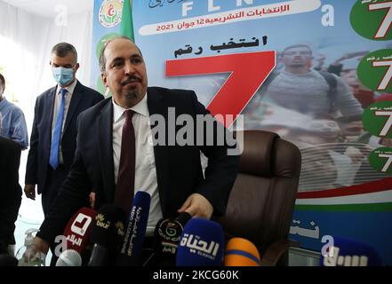 Abou el-Fadhl Baadji, segretario generale del fronte nazionale di liberazione (FLN), ha dato una conferenza stampa presso la sede del partito ad Algeri, Algeria, 16 giugno 2021 (Foto di Billal Bensalem/NurPhoto) Foto Stock
