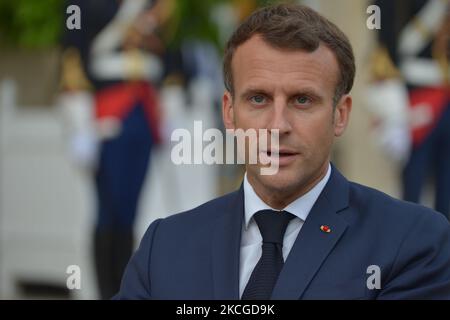 Il presidente francese Emmanuel MACRON incontra il primo ministro del Kosovo Albin KURTI al palazzo degli Elisi a Parigi il 23 giugno 2021 (Foto di Daniel Pier/NurPhoto) Foto Stock