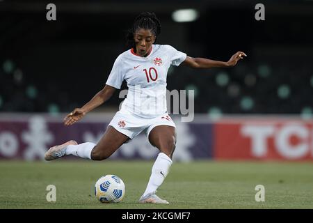 Ashley Lawrence del Canada è passato durante il Women's International friendly Match tra Brasile e Canada a Estadio Cartagonova il 14 giugno 2021 a Cartagena, Spagna (Foto di Jose Breton/Pics Action/NurPhoto) Foto Stock