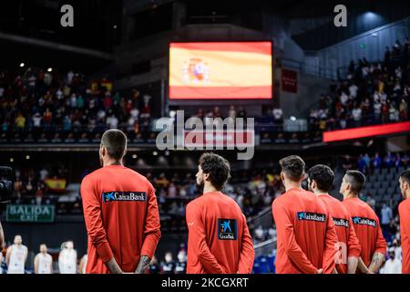 Nazionale spagnola durante la partita preparatoria di basket della Tokyo 2020 Challenge disputata tra Spagna e Iran presso il Fuente de Wizink Center il 05 luglio 2021 a Valencia, Spagna. (Foto di Jon Imanol Reino/NurPhoto) Foto Stock