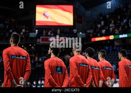 Nazionale spagnola durante la partita preparatoria di basket della Tokyo 2020 Challenge disputata tra Spagna e Iran presso il Fuente de Wizink Center il 05 luglio 2021 a Valencia, Spagna. (Foto di Jon Imanol Reino/NurPhoto) Foto Stock