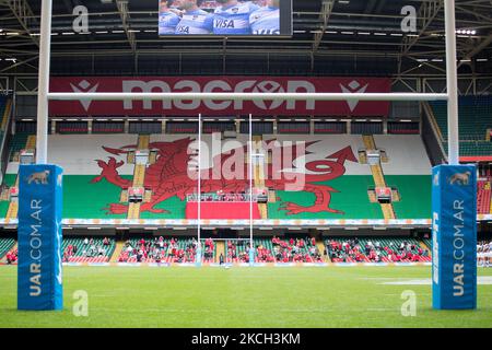 Il Principato Stadium è stato raffigurato durante la partita estiva di Internationals del 2021 tra il Galles e l'Argentina al Principato Stadium. (Foto di Federico Guerra Moran/NurPhoto) Foto Stock