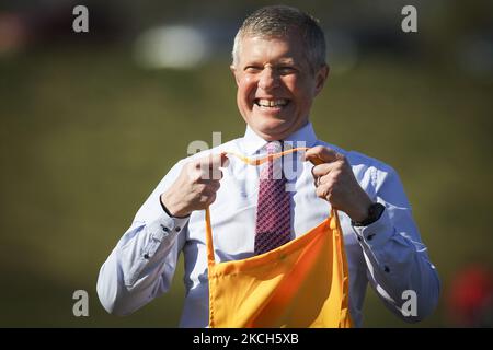 FOTO DEL FILE datata 16/04/21 del leader liberaldemocratico scozzese Willie Rennie che lancia il manifesto elettorale scozzese dei liberaldemocratici in occasione di un evento elettorale tenutosi presso il Boardwalk Beach Club il 16 aprile 2021 a Edimburgo, Scozia. Willie Rennie ha annunciato che si leverà in piedi giù come capo dei liberaldemocratici scozzesi dopo aver servito nella posizione per oltre dieci anni. (Foto di Ewan Bootman/NurPhoto) Foto Stock