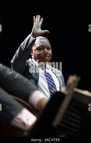 Il trombettista jazz americano Wynton Marsalis si esibisce in concerto con il Jazz alla Lincoln Center Orchestra durante il festival musicale Noches del Botanico al Real Jardín Botánico Alfonso XIII il 13 luglio 2021 a Madrid, Spagna. (Foto di Oscar Gonzalez/NurPhoto) Foto Stock