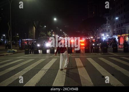 La gente partecipa a una manifestazione contro il presidente brasiliano Jair Bolsonaro, a Sao Paulo, Brasile, il 14 luglio 2021. (Foto di Cris FAGA/NurPhoto) Foto Stock