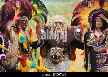 Ballerini boliviani vestiti in costumi tradizionali che ballano i Tobas durante un programma culturale a Mississauga, Ontario, Canada, il 04 giugno 2011. Il Tobas è una danza popolare dalla Bolivia. La danza folcloristica dei Tobas parla dell'antico passato della Bolivia. Ha radici in un tempo in cui gli Inca erano la forza predominante nella regione degli altopiani andini. (Foto di Creative Touch Imaging Ltd./NurPhoto) Foto Stock