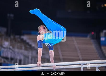 !180! Durante la finale di Mens All Around nella finale di ginnastica artistica alle Olimpiadi di Tokyo presso l'Ariake Gymnastics Centre di Tokyo, Giappone, il 28 luglio 2021. (Foto di Ulrik Pedersen/NurPhoto) Foto Stock