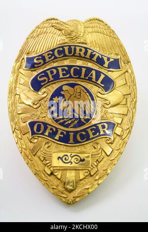 Speciale badge di sicurezza su sfondo bianco in Ontario, Canada. (Foto di Creative Touch Imaging Ltd./NurPhoto) Foto Stock