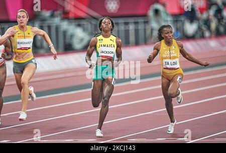 Marie-Josee Ta Lou durante 100 metro per le donne alle Olimpiadi di Tokyo, Stadio Olimpico di Tokyo, Tokyo, Giappone il 31 luglio 2021. (Foto di Ulrik Pedersen/NurPhoto) Foto Stock