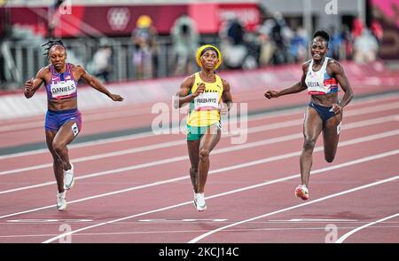 Shelly-Ann Fraser-Pryce durante 100 metri per le donne alle Olimpiadi di Tokyo, Stadio Olimpico di Tokyo, Giappone il 31 luglio 2021. (Foto di Ulrik Pedersen/NurPhoto) Foto Stock