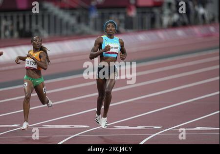 Shaunae Miller-Uibo dalle Bahamas durante 200 metro per le donne alle Olimpiadi di Tokyo, Stadio Olimpico di Tokyo, Tokyo, Giappone il 2 agosto 2021. (Foto di Ulrik Pedersen/NurPhoto) Foto Stock