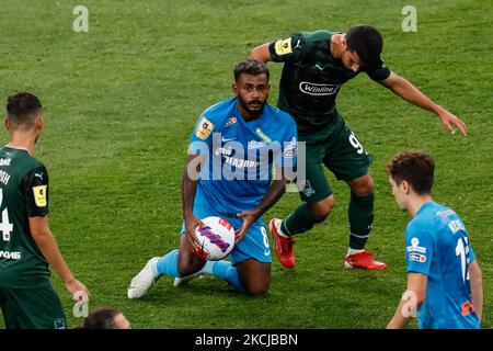 Wendel (C) di Zenit durante la partita della Premier League russa tra il FC Zenit San Pietroburgo e il FC Krasnodar il 7 agosto 2021 alla Gazprom Arena di San Pietroburgo, Russia. (Foto di Mike Kireev/NurPhoto) Foto Stock