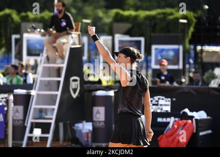 Andrea Petkovic festeggia la vittoria contro Mayar Sherif, Singles, Center Court, finale al Winners Open di Cluj-Napoca, Romania, 8 agosto 2021 (Foto di Flaviu Buboi/NurPhoto) Foto Stock