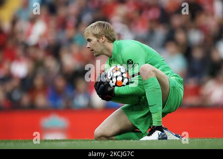 Caoimhin Kelleher di Liverpool fa un risparmio durante la partita amichevole pre-stagione tra Liverpool FC e CA Osasuna ad Anfield il 9 agosto 2021 a Liverpool, Inghilterra. (Foto di Jose Breton/Pics Action/NurPhoto) Foto Stock