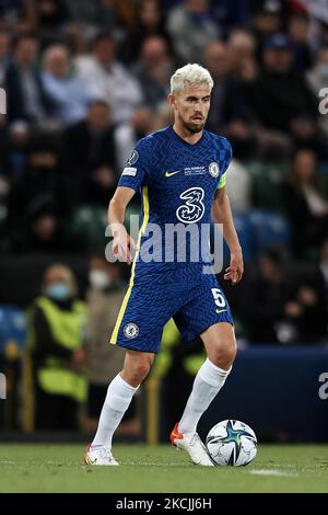 Jorginho di Chelsea durante la finale della Coppa UEFA tra Chelsea CF e Villarreal CF a Windsor Park il 11 agosto 2021 a Belfast, Irlanda del Nord. (Foto di Jose Breton/Pics Action/NurPhoto) Foto Stock