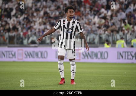 Weston McKennie di Juventus gesta durante la Serie Una partita tra Juventus e Empoli FC allo Stadio Allianz il 28 agosto 2021 a Torino. (Foto di Giuseppe Cottini/NurPhoto) Foto Stock