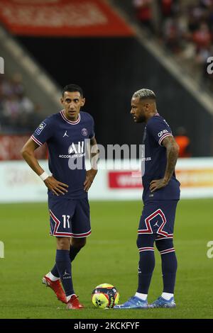 Durante il campionato francese Ligue 1 partita di calcio tra lo Stade de Reims e Parigi Saint-Germain il 29 agosto 2021 allo stadio Auguste Delaune di Reims, Francia (Foto di Mehdi Taamallah/NurPhoto) Foto Stock