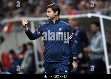 Mauricio Pochettino allenatore capo di PSGdurante la partita Ligue 1 Uber mangia tra Reims e Parigi Saint Germain allo Stade Auguste Delaune il 29 agosto 2021 a Reims, Francia. (Foto di Jose Breton/Pics Action/NurPhoto) Foto Stock