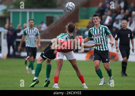 Tre Mitford di Brackley Town in azione durante il Vanarama National League North Match tra Blyth Spartans AFC e Brackley Town a Croft Park, Blyth sabato 4th settembre 2021. (Foto di will Matthews/MI News/NurPhoto) Foto Stock