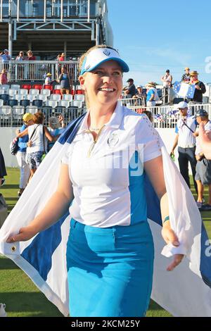 Matilda Castren del Team Europe festeggia dopo la vittoria della squadra Europa alla Solheim Cup 2021 all'Inverness Club, a Toledo, Ohio, USA, lunedì, Settembre 6, 2021. (Foto di Jorge Lemus/NurPhoto) Foto Stock