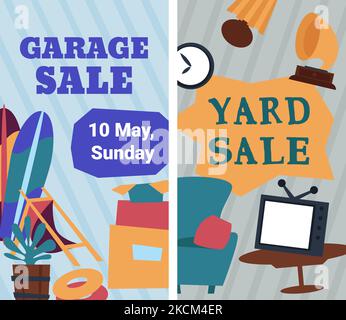 Garage e vendita cortile, acquistare unico roba di seconda mano Illustrazione Vettoriale