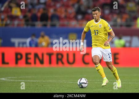 Adrian Rus in azione durante la partita di qualificazione della Coppa del mondo FIFA tra Romania e Liechtenstein, disputata a Bucarest, il 05 settembre 2021. (Foto di Alex Nicodim/NurPhoto) Foto Stock