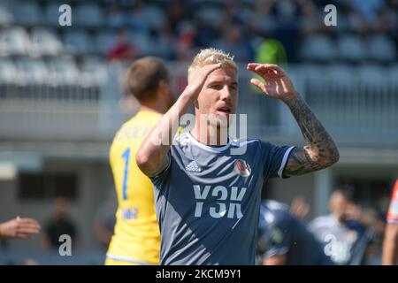 Simone Corazza di Alessandria disappunto durante la Serie B tra gli USA Alessandria e Brescia Calcio allo Stadio Moccagatta di Alessandria, il 11 settembre 2021 in Italia (Foto di Alberto Gandolfo/NurPhoto) Foto Stock