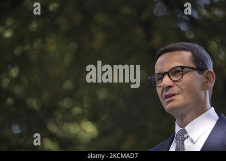 Mateusz Morawiecki visto durante la sua visita a Varsavia il 11 settembre 2021. (Foto di Maciej Luczniewski/NurPhoto) Foto Stock