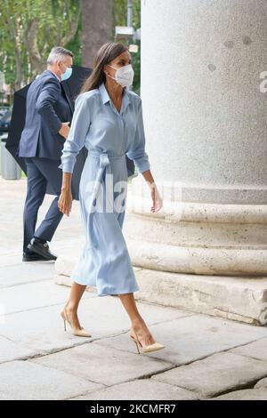 Regina Letizia di Spagna arriva per l'apertura della mostra 'quarant'anni di amicizia. Al Museo del Prado, il 13 settembre 2021 a Madrid, Spagna. (Foto di Oscar Gonzalez/NurPhoto) Foto Stock