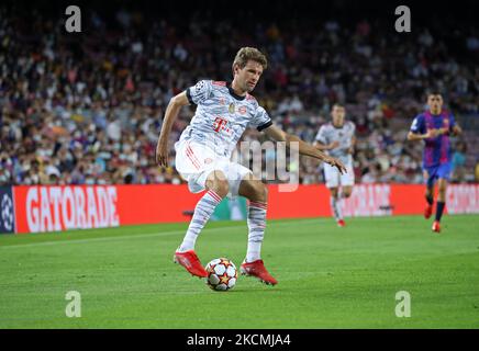 Thomas Mueller durante la partita tra il FC Barcelona e il FC Bayern Monaco, corrispondente alla settimana 1 del gruppo A della UEFA Champions League, giocata allo stadio Camp Nou, il 14th settembre 2021, a Barcellona, Spagna. -- (Foto di Urbanandsport/NurPhoto) Foto Stock