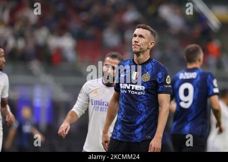 Ivan Perisic del FC Internazionale reagisce durante la fase di Gruppo della UEFA Champions League 2021/22 - incontro di calcio del Gruppo D tra FC Internazionale e Real Madrid CF allo stadio Giuseppe Meazza di Milano il 15 settembre 2021 (Foto di Fabrizio Carabelli/LiveMedia/NurPhoto) Foto Stock