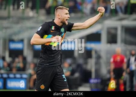 Milano Skriniar (Inter) durante il calcio italiano Serie A Match Inter - FC Internazionale vs Bologna FC il 18 settembre 2021 allo stadio San Siro di Milano (Foto di Luca Rossini/LiveMedia/NurPhoto) Foto Stock