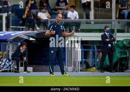 Eusebio di Francesco (Head Coach Verona) durante la serie calcistica italiana Hellas Verona FC vs AS Roma il 19 settembre 2021 allo stadio Marcantonio Bentegodi di Verona (Photo by Ettore Griffoni/LiveMedia/NurPhoto) Foto Stock