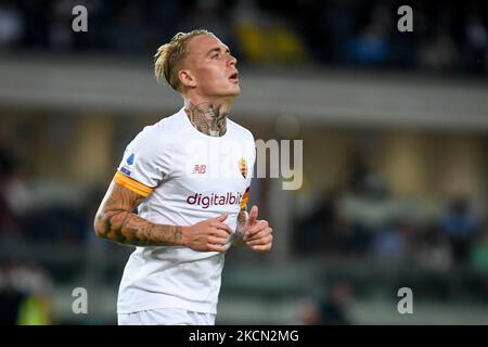 Rick Karsdorp (Roma) durante la partita di calcio italiana Serie A Hellas Verona FC vs AS Roma il 19 settembre 2021 allo stadio Marcantonio Bentegodi di Verona (Photo by Ettore Griffoni/LiveMedia/NurPhoto) Foto Stock