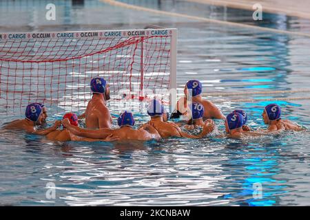 Team Terrassa durante la LEN Cup - Champions League waterpolo AZS UW Waterpolo Varsavia (POL) vs CN Terrassa (ESP) il 24 settembre 2021 presso le piscine Zanelli di Savona (Foto di Danilo Vigo/LiveMedia/NurPhoto) Foto Stock