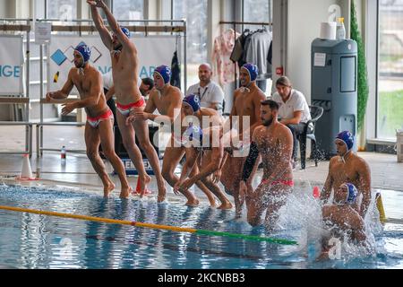 Team Terrassa durante la LEN Cup - Champions League waterpolo AZS UW Waterpolo Varsavia (POL) vs CN Terrassa (ESP) il 24 settembre 2021 presso le piscine Zanelli di Savona (Foto di Danilo Vigo/LiveMedia/NurPhoto) Foto Stock