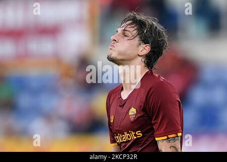 Nicolo' Zaniolo di AS Roma reagisce durante la Serie A match tra AS Roma ed Empoli Calcio allo Stadio Olimpico, Roma, Italia il 3 ottobre 2021. (Foto di Giuseppe Maffia/NurPhoto) Foto Stock