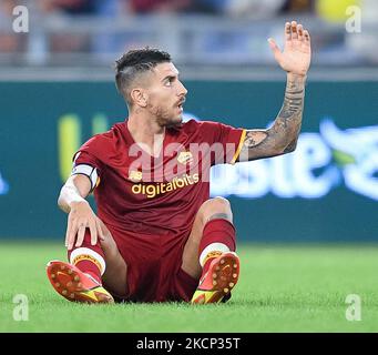 Lorenzo Pellegrini di AS Roma reagisce durante la Serie A match tra AS Roma ed Empoli Calcio allo Stadio Olimpico, Roma, Italia il 3 ottobre 2021. (Foto di Giuseppe Maffia/NurPhoto) Foto Stock