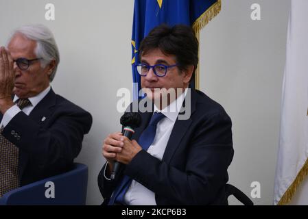 Luca Pancalli, Presidente del Comitato Paralimpico Italiano durante le News ROMA: Celebrazione degli atleti olimpici della Fiemme Oro alla Sala d'onore dei conti il 06 ottobre 2021 a ROMA: Sala cerimonie coni a Roma (Foto di Gloria Imbrorno/LiveMedia/NurPhoto) Foto Stock