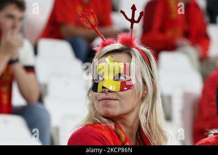 Tifosi del Belgio durante la partita di calcio della UEFA Nations League Semifinali - Belgio vs Francia il 07 ottobre 2021 allo stadio Allianz di Torino (Photo by Claudio Benedetto/LiveMedia/NurPhoto) Foto Stock