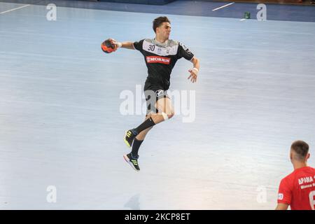 Highlights of the Greek Professional Handball Premier A1 AC PAOK v Bianco Monte Drama 37-19 at Mikra Sports Court in Thessaloniki, Greece on October 2, 2021 (Photo by Nicolas Economou/NurPhoto) Foto Stock