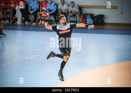 Highlights of the Greek Professional Handball Premier A1 AC PAOK v Bianco Monte Drama 37-19 at Mikra Sports Court in Thessaloniki, Greece on October 2, 2021 (Photo by Nicolas Economou/NurPhoto) Foto Stock