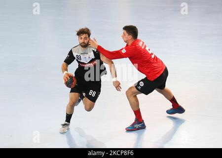 Highlights of the Greek Professional Handball Premier A1 AC PAOK v Bianco Monte Drama 37-19 at Mikra Sports Court in Thessaloniki, Greece on October 2, 2021 (Photo by Nicolas Economou/NurPhoto) Foto Stock