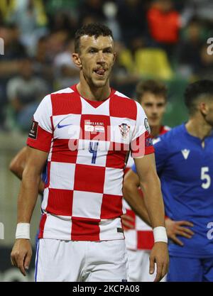 Ivan Perisic in Croazia reagisce durante la partita di calcio di qualificazione della Coppa del mondo FIFA 2022 gruppo H tra Cipro e Croazia allo stadio AEK Arena di Larnaca. Cipro, venerdì 8 ottobre 2021. (Foto di Danil Shamkin/NurPhoto) Foto Stock