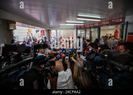 Rui Costa, candidato al Presidente dello Sport Lisboa e Benfica dopo aver votato alle elezioni che hanno parlato con i media, il 9 ottobre 2021, allo Stadio Luz di Lisbona, in Portogallo. Oggi si svolgono le elezioni per il nuovo Presidente dello Sport Lisboa e Benfica. L'ex giocatore Rui Costa è il principale candidato e compete contro Francisco Benitez. (Foto di Nuno Cruz/NurPhoto) Foto Stock