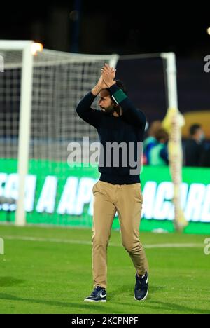 Ruben Amorim di Sporting CP ai tifosi durante la partita TACA de Portugal tra CF os Belenenses e Sporting CP il 15 ottobre 2021 a Lisbona, Portogallo. (Foto di Paulo Nascimento/NurPhoto) Foto Stock