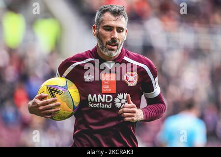 John Souttar of Hearts durante la partita della Premier League scozzese tra Hearts e Dundee al Tynecastle Park il 23 ottobre 2021 a Edimburgo, Scozia. (Foto di Ewan Bootman/NurPhoto) Foto Stock