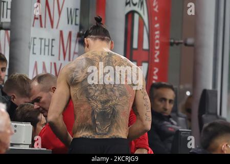 Zlatan Ibrahimovic di AC Milan durante la Serie A 2021/22 Football Match tra AC Milan e Torino FC allo Stadio Giuseppe Meazza di Milano il 26 ottobre 2021 (Photo by Fabrizio Carabelli/LiveMedia/NurPhoto) Foto Stock