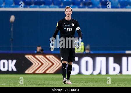 Anton Shunin di Dynamo Moscow si occupa della partita della Premier League russa tra il FC Zenit Saint Petersburg e il FC Dynamo Moscow il 29 ottobre 2021 alla Gazprom Arena di San Pietroburgo, Russia. (Foto di Mike Kireev/NurPhoto) Foto Stock